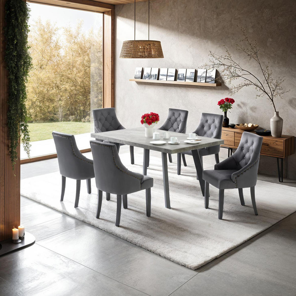 ESSZIMMERSTUHL 6er Set Everdeen,52 x 57 x 91 cm, dunkelgrau/schwarz - Dunkelgrau/Schwarz, Holz (52/91/57cm) - tectake