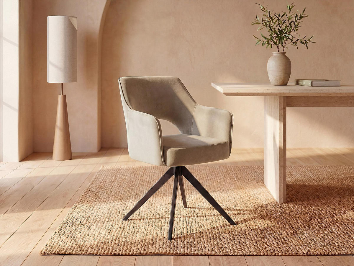 STUHL - 58 cm x 59 cm - Samt, Stoff - Beige - KONYA - Beige, Textil (58/84/59cm) - Vente-Unique