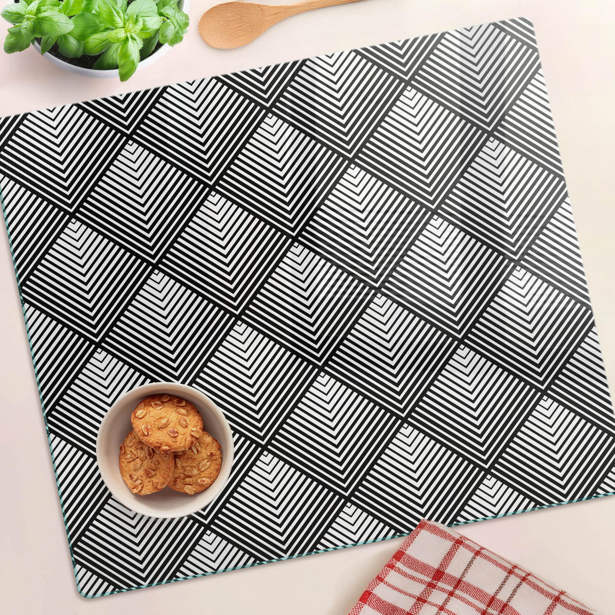 GLASPLATTE 60x52 cm Geometrische Figuren - Schwarz, Glas (60/0.4/52cm) - TULUP