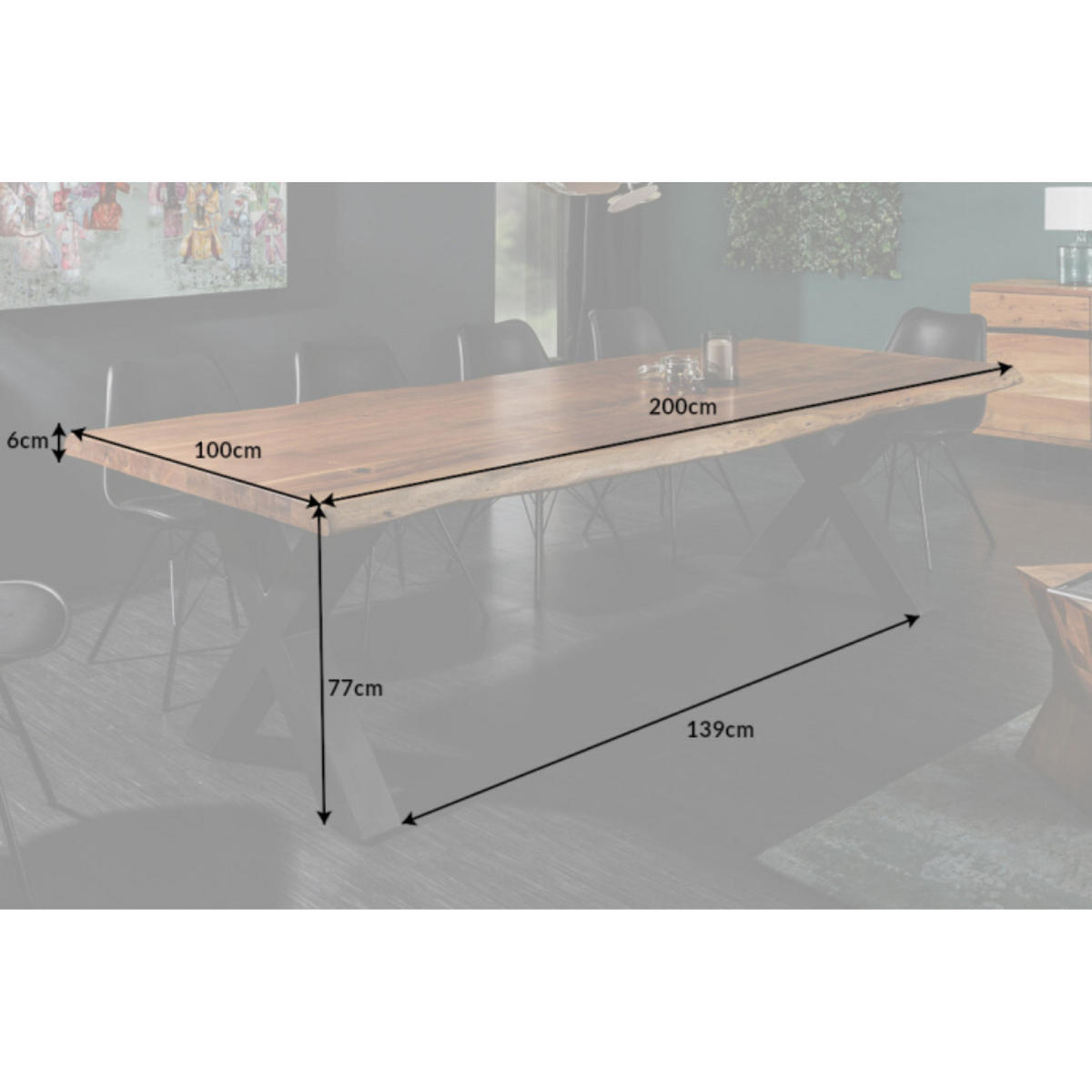 ESSTISCH MAMMUT NATURE Akazie Natur|Anthrazit 200cm - Braun/Grau, Holz/Metall (100/200/77cm) - riess-ambiente