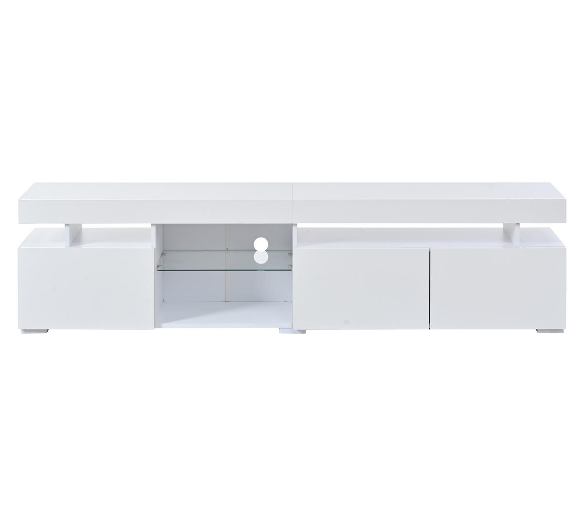 LOWBOARD für große Fernseher LED Beleuchtung und Glasregal Weiß Standardgröße MDF/Glas - Weiß, Glas/Holzwerkstoff (180/45/35cm) - EVRYAE