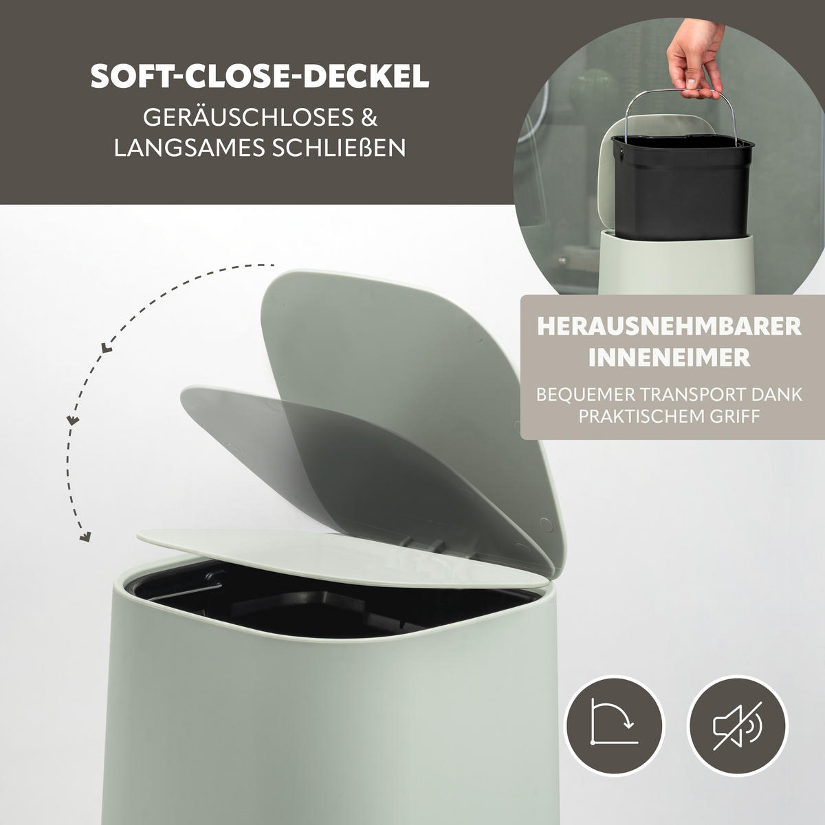 BAD-ACCESSOIRES-SET VALONA 2tlg., salbei, Kunststoff - Salbeigrün, Kunststoff (21/25.5/21cm) - eluno