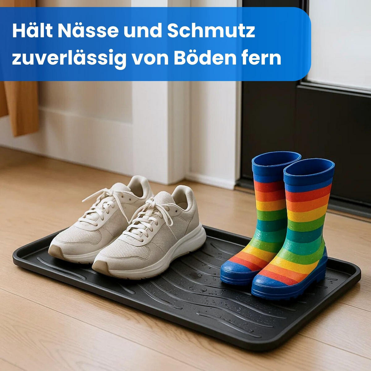 SCHUHABTROPFSCHALE mit hohem Rand (78x38x2,5cm) Schuhablage - wasserdichte Schuhwanne und Abtropfunterlage für Schuhe - Schwarz, Kunststoff (38/78cm) - Bestlivings