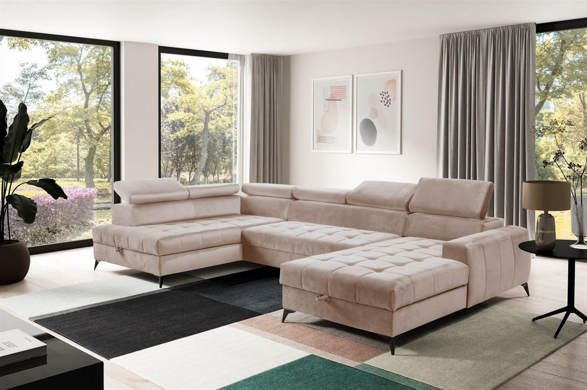 WOHNLANDSCHAFT Agnesa In Salvador - Beige, Holzwerkstoff/Textil (345/95/200cm) - Fun Möbel