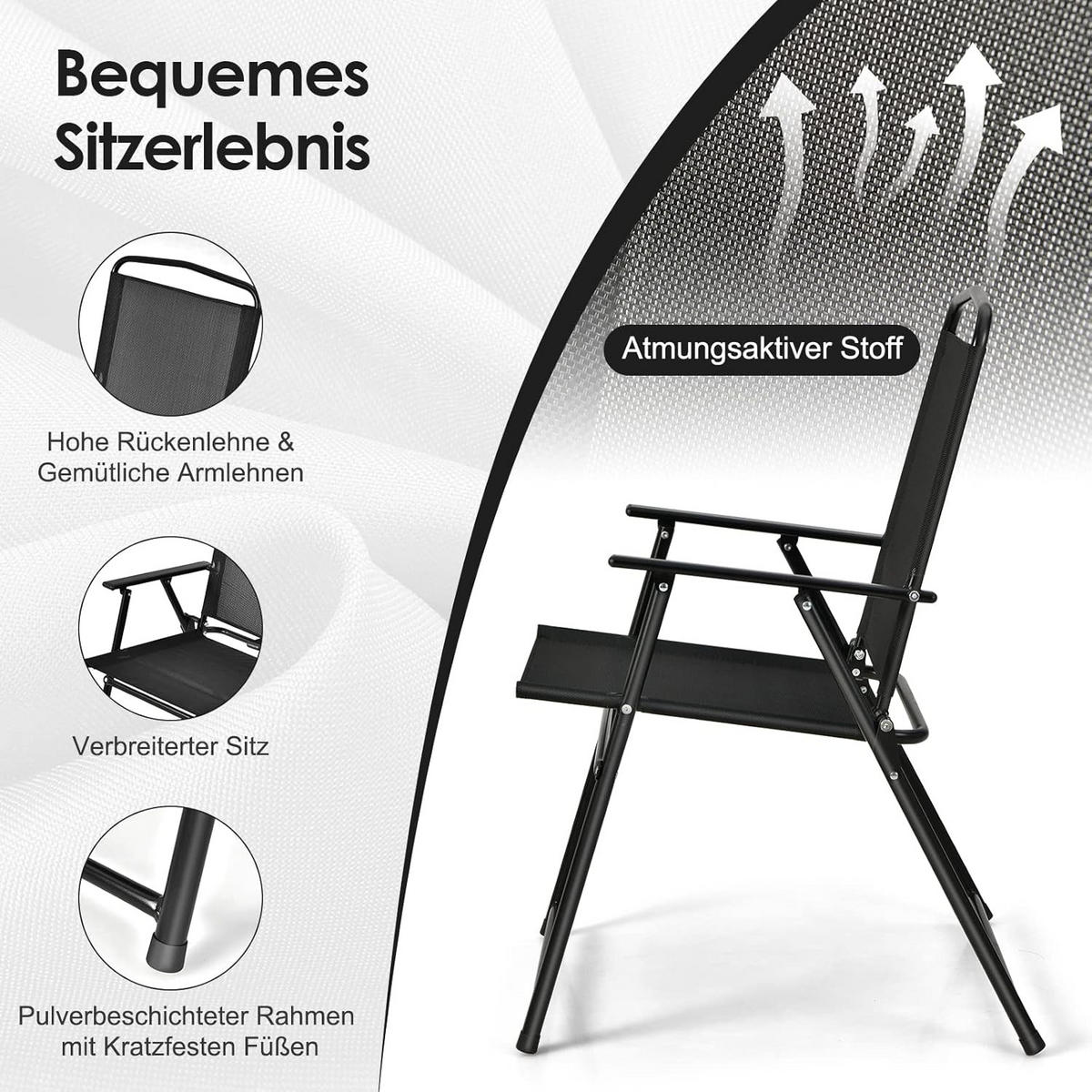 GARTENMÖBEL Set Schwarz(6-teilig) - Schwarz, Metall - COSTWAY