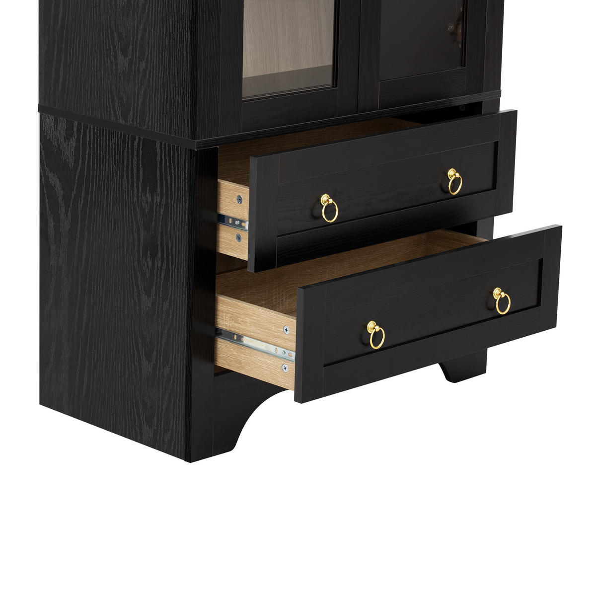 HIGHBOARD Schwarz 76,2×40×180 cm mit Glastüren, Schubladen und verstellbaren Einlegeböden aus Holzwerkstoff und Glas - Schwarz, Holzwerkstoff (76.2/180/40cm)