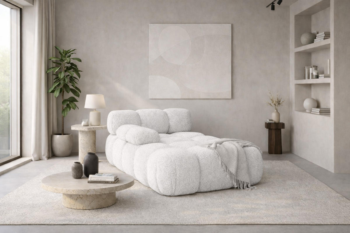 CHAISELONGUE Modular, Bouclé-Stoff Abriamo, Ecru, Links, Selia - Ecru, Holz (95/70/160cm) - Kaiser Möbel