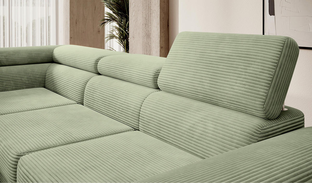 ECKSOFA Stevil Salbeigrün Cordbezug - Salbeigrün/Silberfarben, Textil/Metall (275/203cm) - Selsey