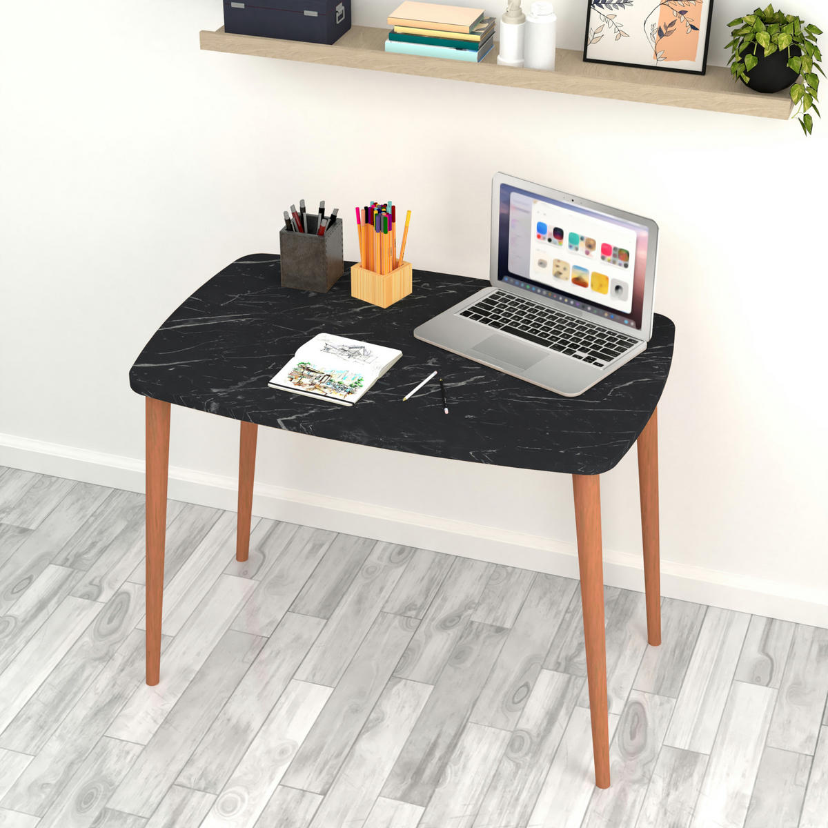 SCHREIBTISCH Kongsberg - Schwarz/Naturfarben, Holz/Holzwerkstoff (60/90/70cm) - [en.casa]