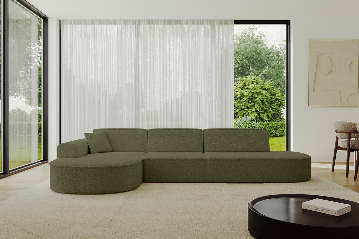 ECKSOFA Ottomane Links MARI-L2 - 317x163x73,5 cm Grün Bouclé - Schwarz/Grün, Holzwerkstoff/Kunststoff (165/321cm) - ALTDECOR