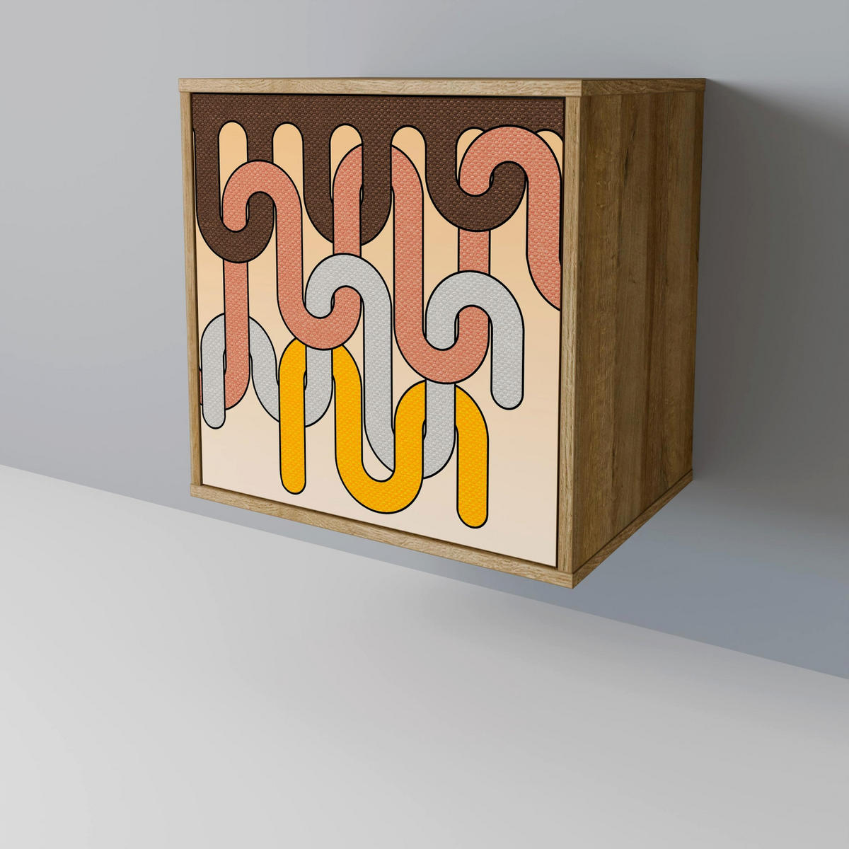SIDEBOARD COLORFUL STRINGS, Eichefarben, 57,5x42x72,5 cm, Schwarze Metallfüße - Eichefarben/Multicolor, Holzwerkstoff/Metall (57.5/72.5/42cm) - SpaceRebels