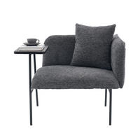 SESSEL Chenille Dunkelgrau mit Beistelltisch und Seitentaschen - Dunkelgrau, Textil/Metall (86/71/72cm) - WISHDOR