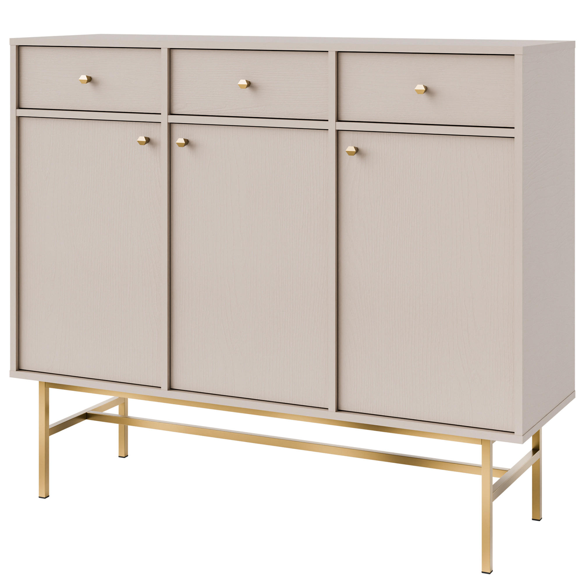 KOMMODE FLOREN, Creme/Gold - Creme, Holzwerkstoff/Metall (124.5/107.5/40.8cm) - KONSIMO®
