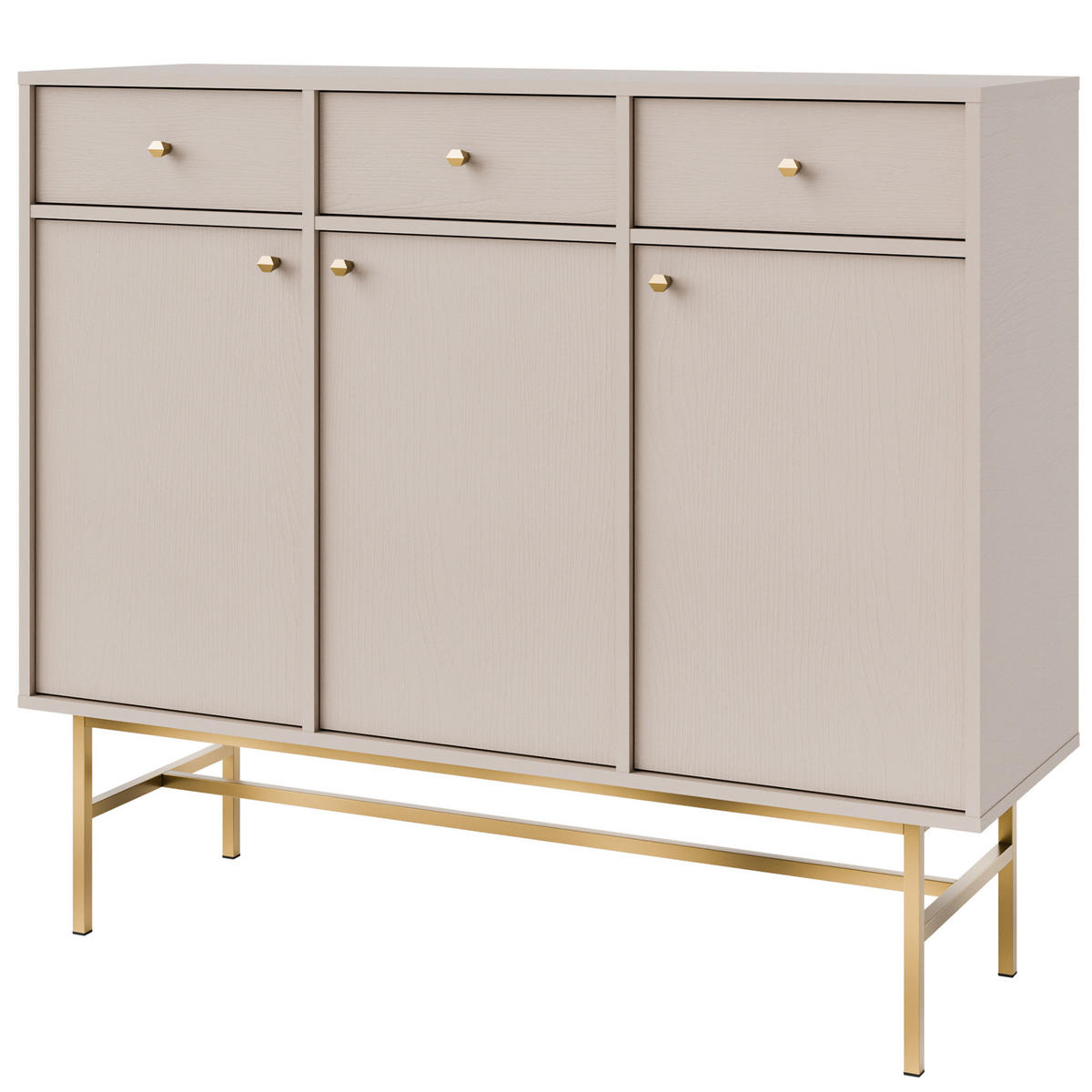 KOMMODE FLOREN, Creme/Gold - Creme, Holzwerkstoff/Metall (124.5/107.5/40.8cm) - KONSIMO®
