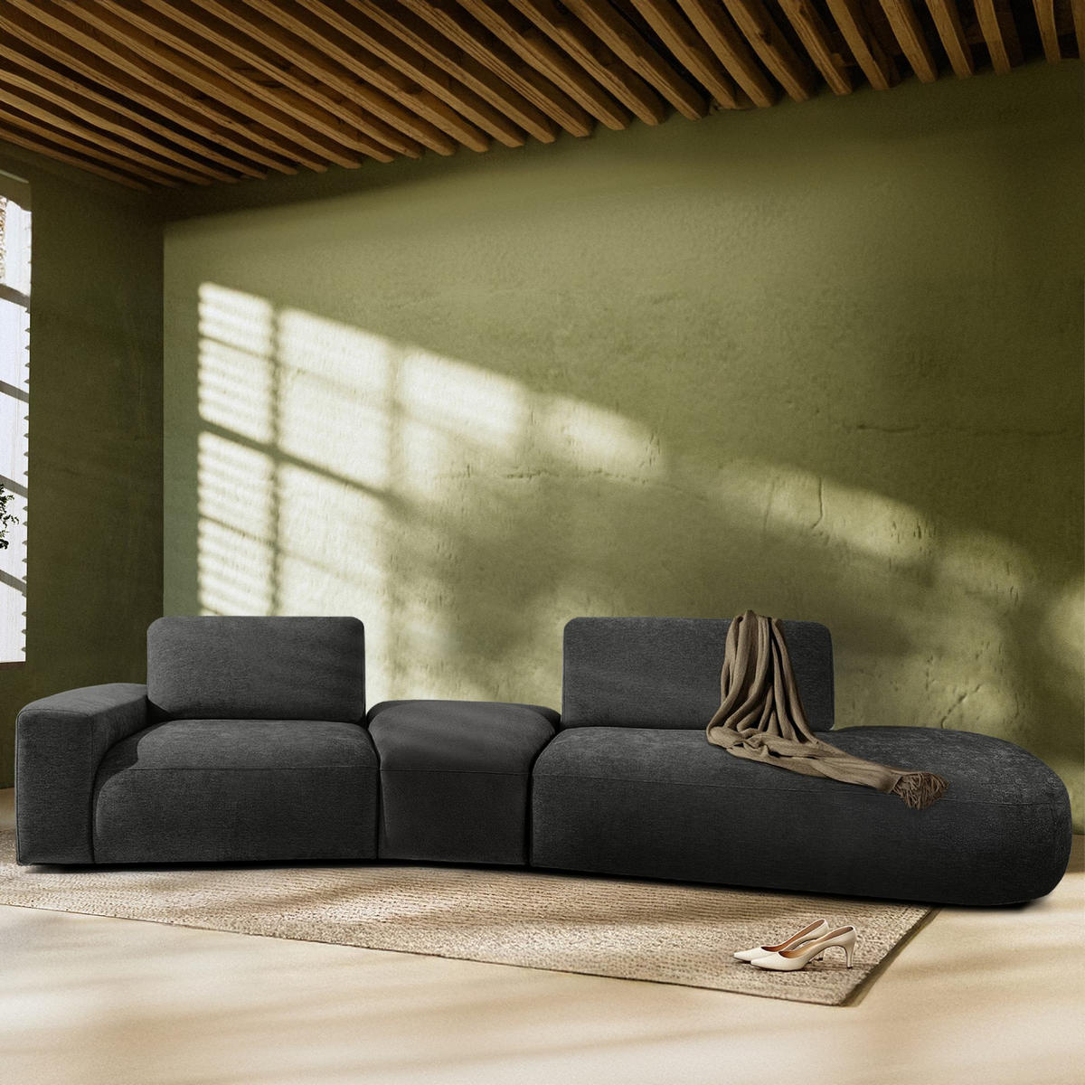 4-SITZER ECKSOFA ZUCCO Chenille rechts, Anthrazit - Anthrazit, Textil (350/84/105cm) - KONSIMO®