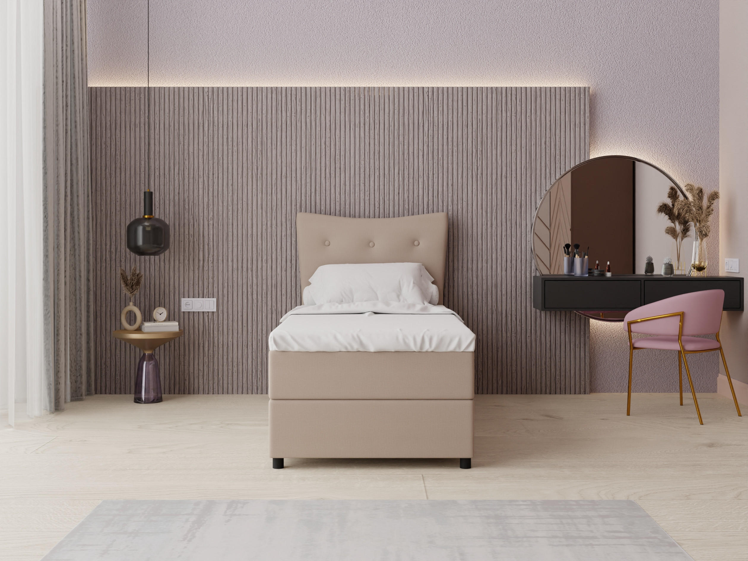 BOXBETT Nevada 90x200 cm Polsterbett mit hochwertiger Bonell-Matratze und Topper - cappuccino - Cappuccino, Holz (90/200cm) - Panda Möbel