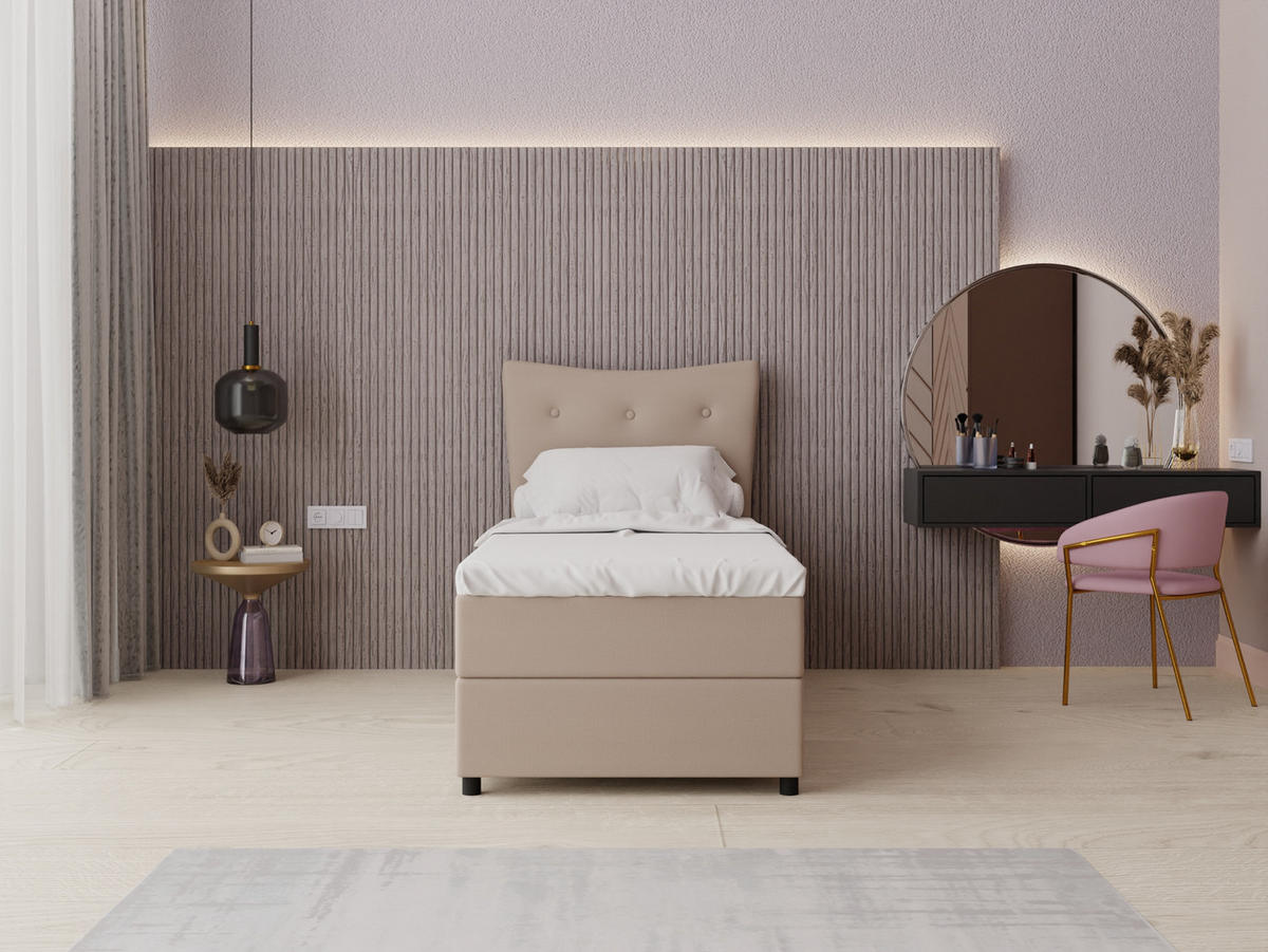 BOXBETT Nevada 90x200 cm Polsterbett mit hochwertiger Bonell-Matratze und Topper - cappuccino - Cappuccino, Holz (90/200cm) - Panda Möbel
