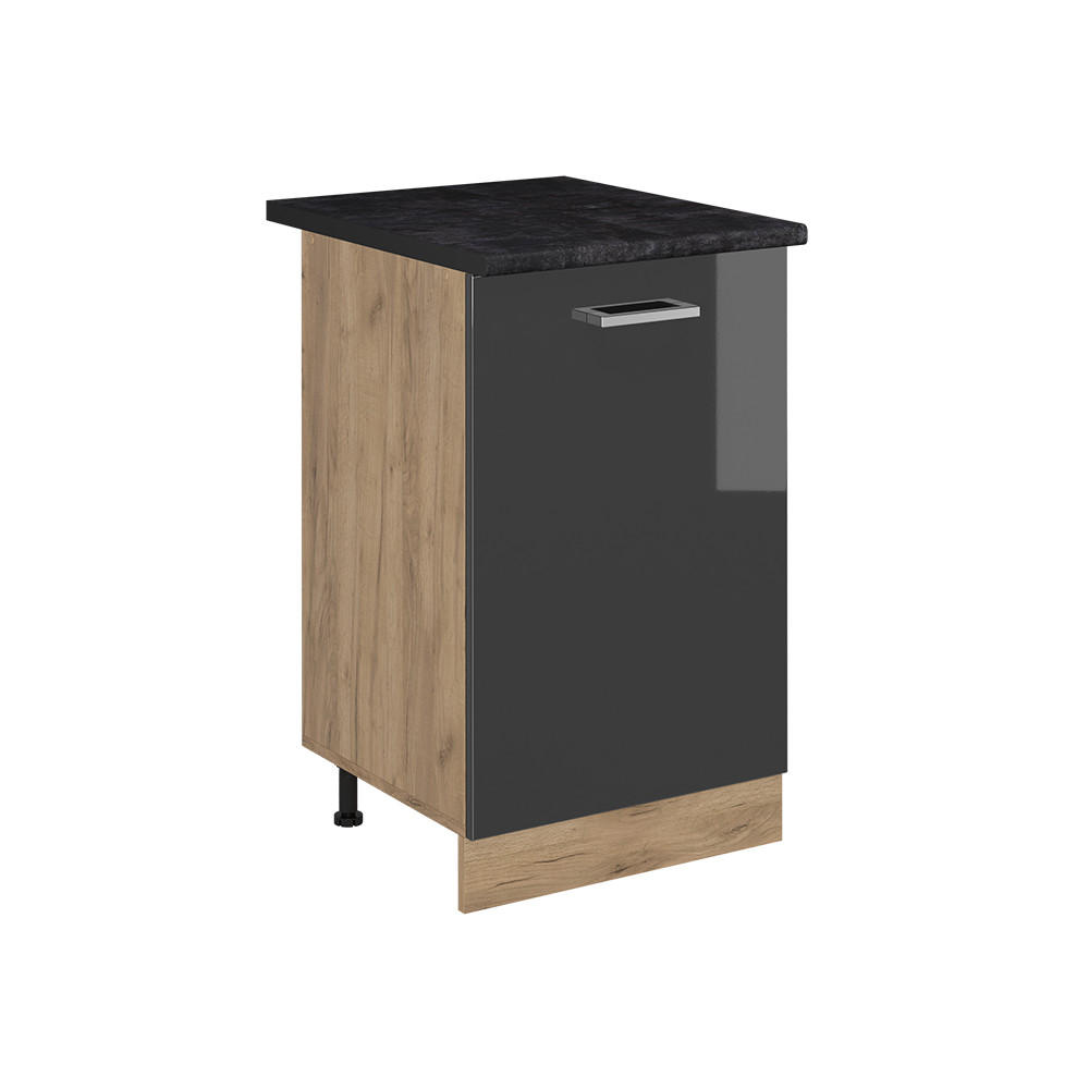 SPODNÍ SKŘÍŇKA KUCHYŇSKÉ LINKY R-Line, Antracitový vysoký lesk/Zlatý mocný dub, 50 cm pracovná doska antracitová - medově dubová/vysoce lesklá černá, kompozitní dřevo (50/81.6/60cm) - Vicco