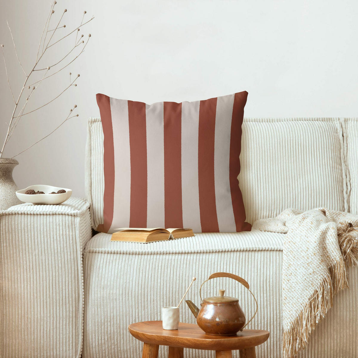 DEKOKISSEN Terracotta Große Streifen 50/50 cm - Braun, Textil (50/50/10cm) - Bilderwelten