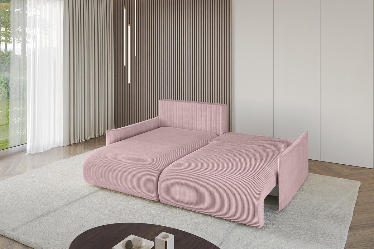 ECKSOFA mit Schlaffunktion und Bettkasten ONESK-L -v1 208x165x40 Rosa Cord - Rosa, Holzwerkstoff/Kunststoff (208/165cm) - ALTDECOR