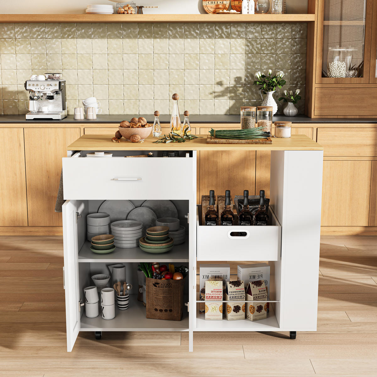 KÜCHENWAGEN rollbar 3 Ebenen Gewürzregal offen weiß - Weiß, Holz (46/92/102cm) - LEBENLANG