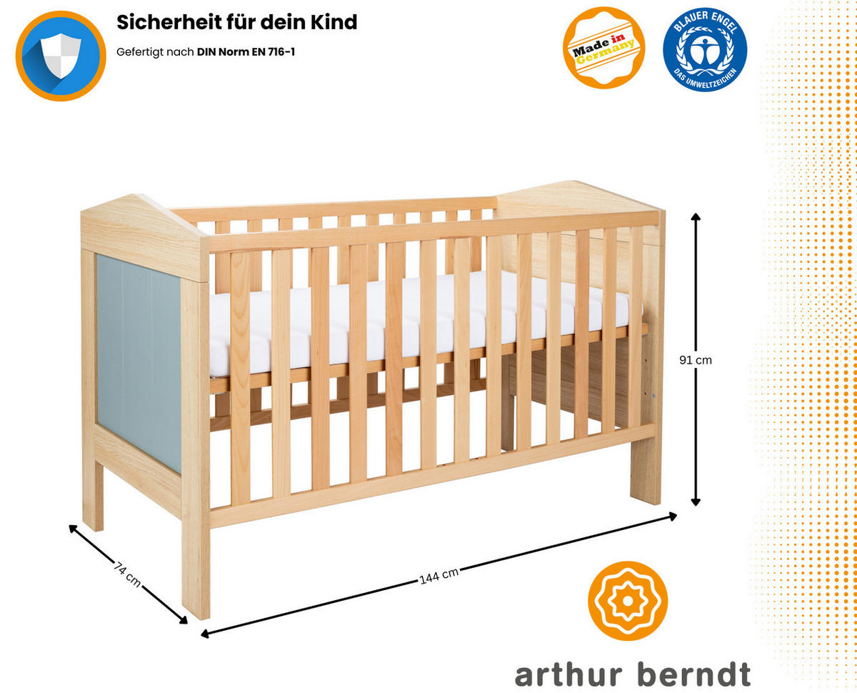 BABYBETT Roofy - Eichefarben/Salbeigrün, Holz/Holzwerkstoff - arthur berndt