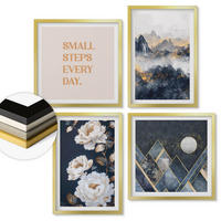 WANDBILDER 4er Set - 50x50 cm & 40x60 cm Goldrahmen - Abstrakte Berge und Blumen Inspiration - Goldfarben, Kunststoff (50/50cm) - ArtPrintCave