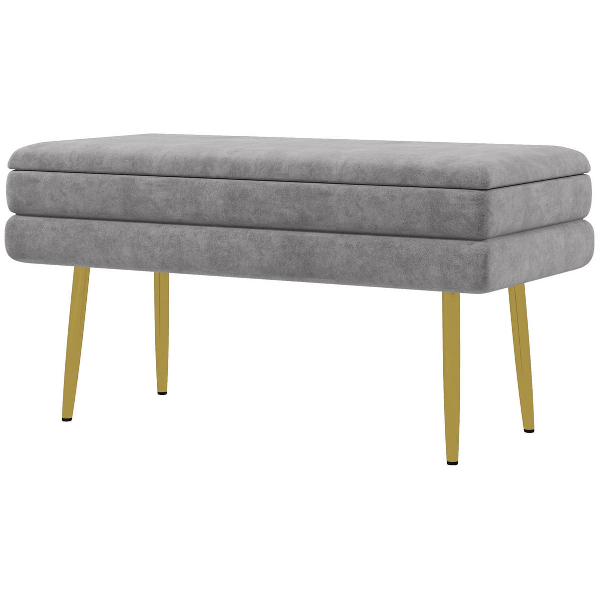 TRUHENBANK DE-16420 2-in-1 mit Stauraum und Samtbezug Grau/Gold - Grau, Textil (79.5/43/37.5cm) - ComfortXL