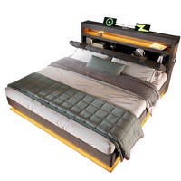 POLSTERBETT 140/200 cm mit LED, USB, Matratze, Type-C, Stauraum-Kopfteil und hydraulischem Bettkasten, Leinen, Grau - Grau, Textil (140/200cm) - Redom