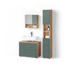 BADMÖBEL-SET Ronco Grün/Goldkraft Eiche 3 Teile, mit Schubladenschrank und Hochschrank - Eiche Wotan/Grün, Holzwerkstoff (80/58/41cm) - Livinity®