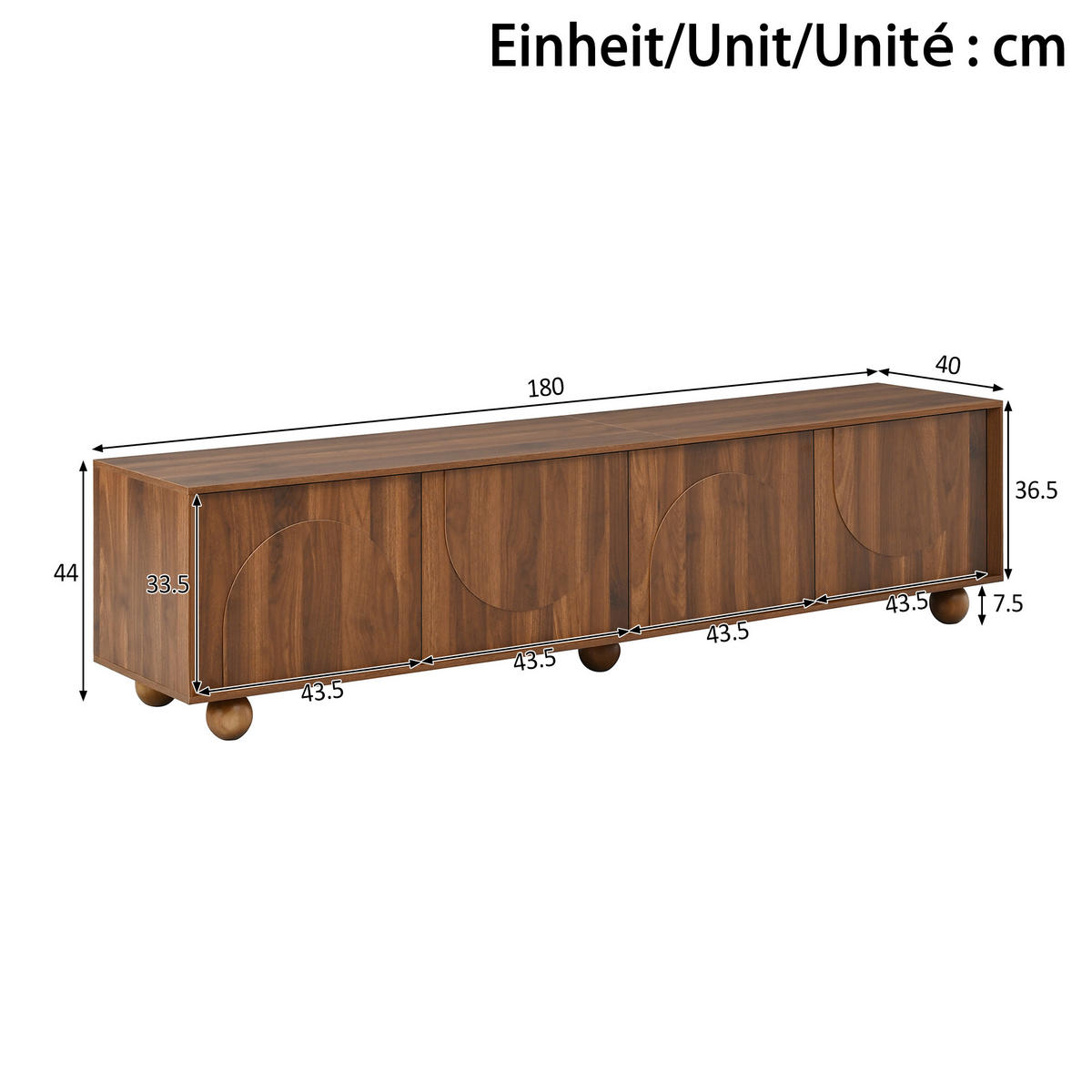 TV-RACK 180cm NussbaumHolzdekor RetroFernsehbank PushtoOpen - Walnussfarben, Holz (48.01/18.01/115.01cm) - Raelunyi