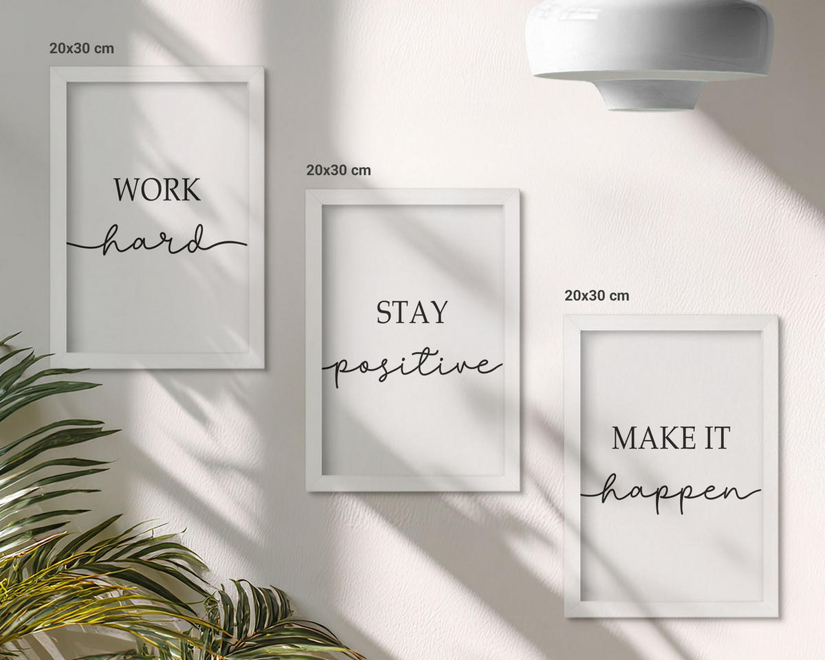 WANDBILDER 3er-Set - 20x30 cm Weißer Rahmen - Minimalistische Motivationsinschriften - Weiß, Kunststoff (20/30cm) - ArtPrintCave