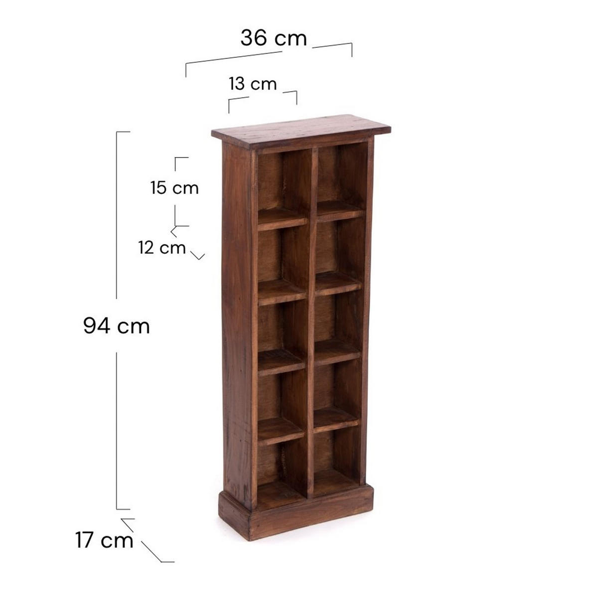 CD & BÜCHERREGAL NATURE Recyclingholz massiv, mit 10 Fächern 02 hellbraun - Hellbraun, Holz (36/94/17cm) - DESIGN DELIGHTS