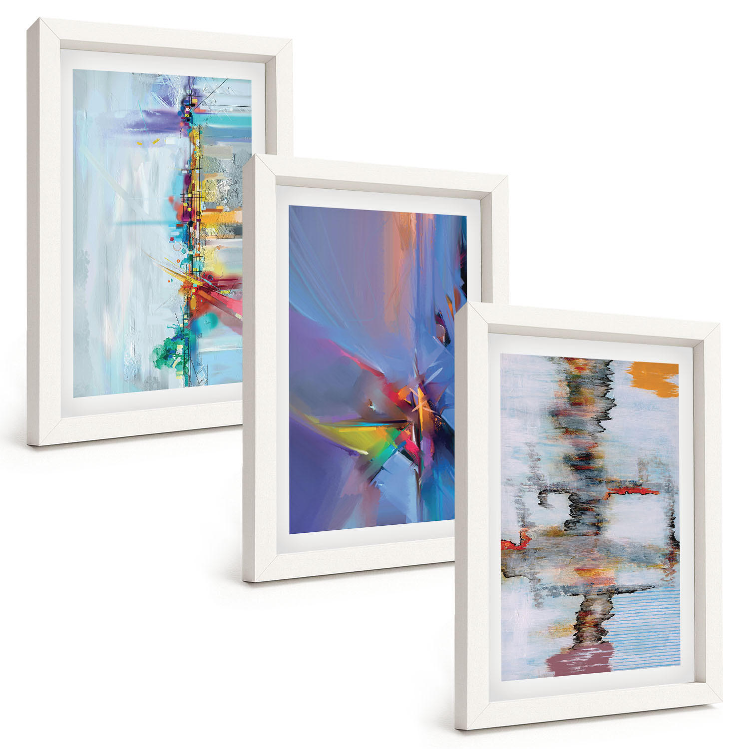 BILDER SET 3er Set - 20x30 cm Weißer Rahmen - Abstrakte Gemäldekompositionen - Weiß, Kunststoff (20/30cm) - TULUP