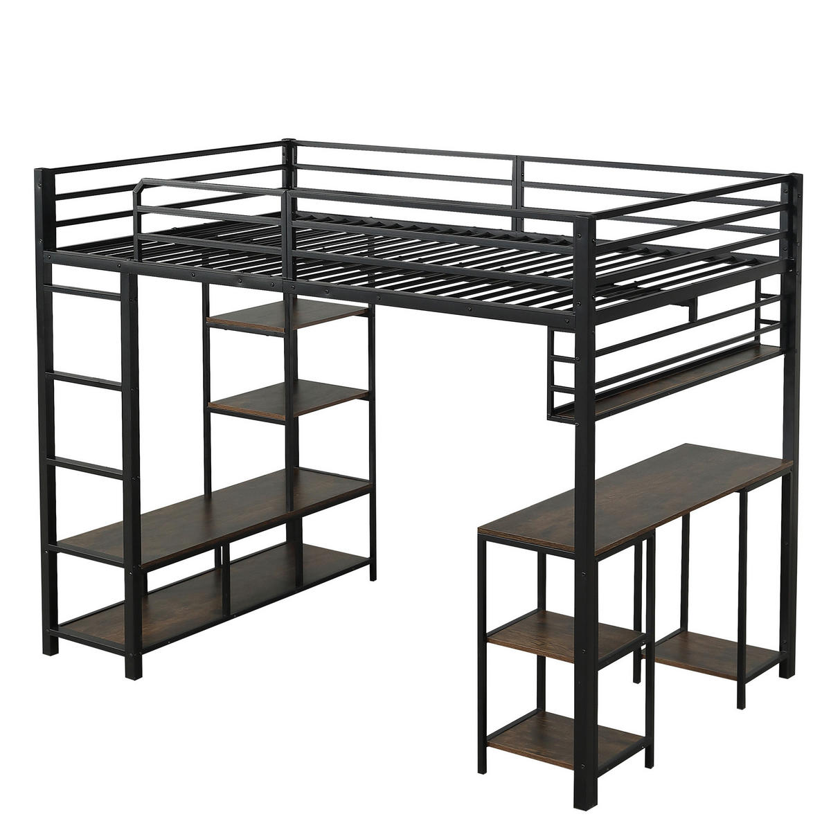 HOCHBETT 120/200 cm schwarz aus Metall und Holz mit Schreibtisch - Schwarz, Metall (120/200cm) - OKWISH