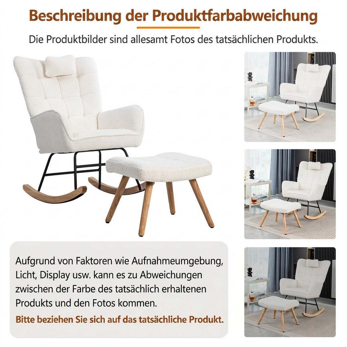 SCHAUKELSTUHL Weiß mit 1 Kopfkissen und 1 Fußhocker - Weiß, Textil (65/92/93cm) - Oxeza