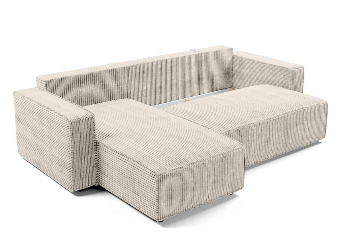 ECKSOFA L Form Aydin Creme 258/169/85 cm Cord Universal mit Schlaffunktion - Creme/Schwarz, Kunststoff/Textil (258/169cm) - AX Living