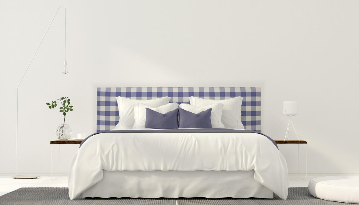 KOPFTEIL Gepolstertes Vichy-Stoff Blau 145/52/3 cm LAREDO - Blau, Textil (145/52/3cm) - RNT By Really Nice Things