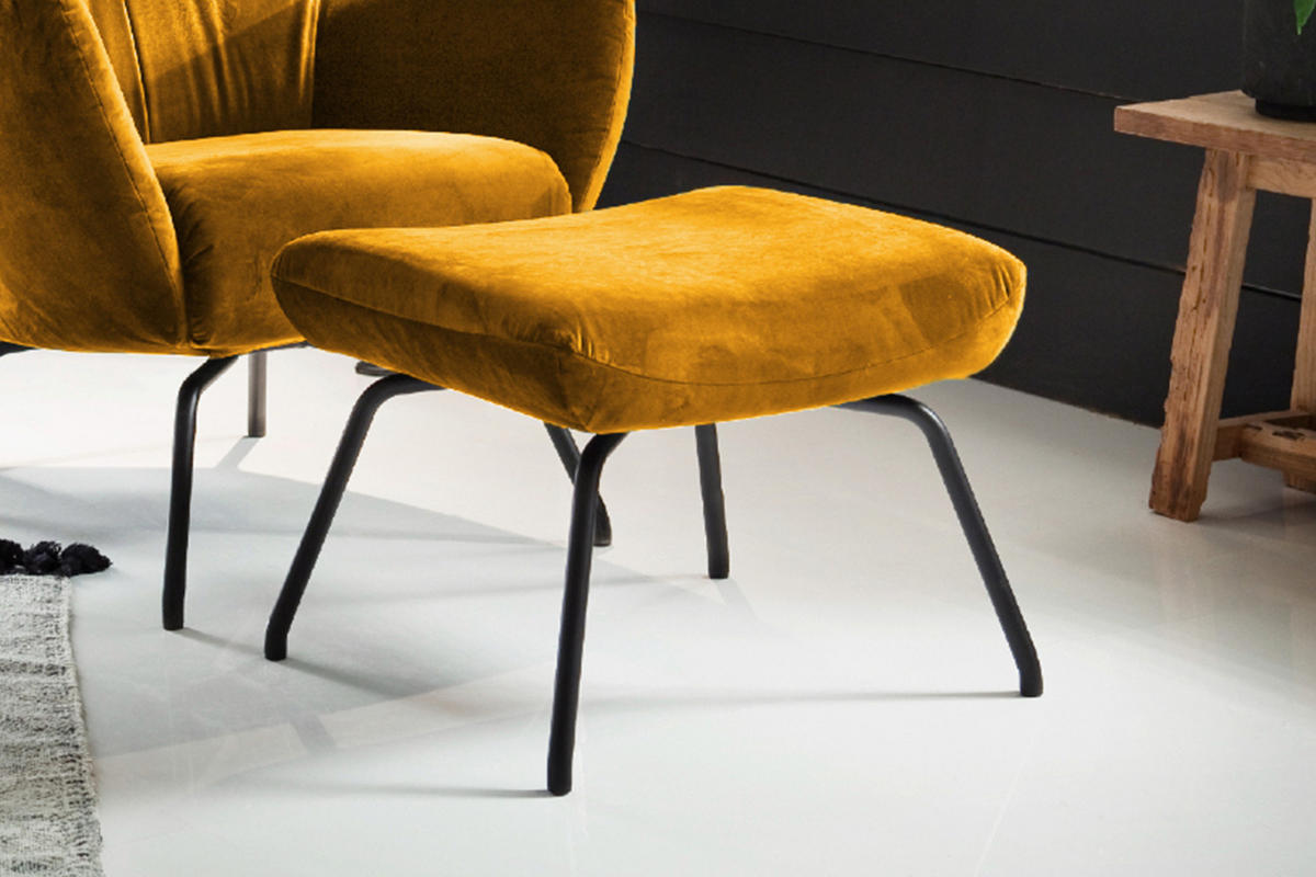 HOCKER LOTTE Gelb Velvet - Gelb, Textil/Metall (57/44/52cm) - KAWOLA