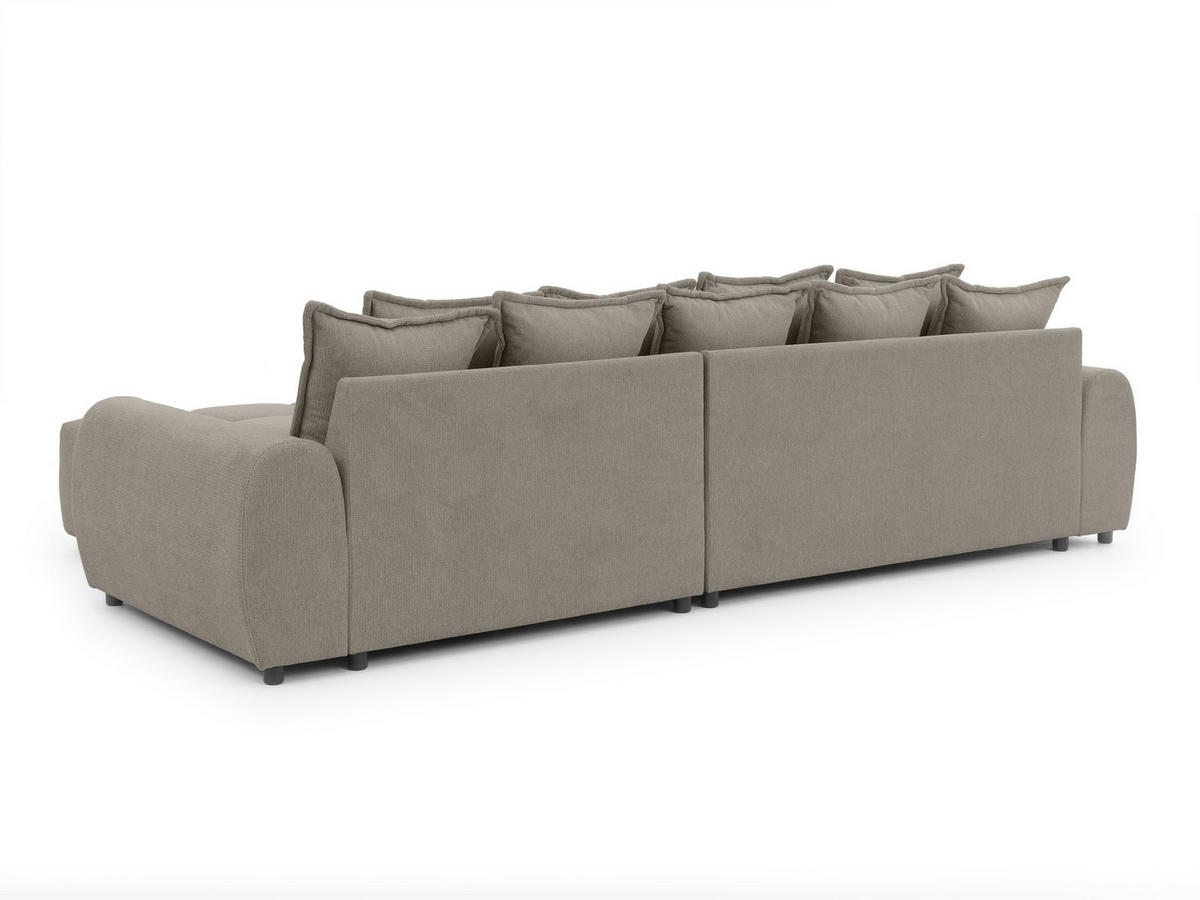 ECKSOFA Bubble mit losen Rückenkissen und Sitzfläche in Bubble-Optik aus weichem Taupe Strukturstoff mit schöner Sitzkomfort - Ottomane rechts - Taupe/Schwarz, Holz/Kunststoff (306/180cm) - S-Style Möbel