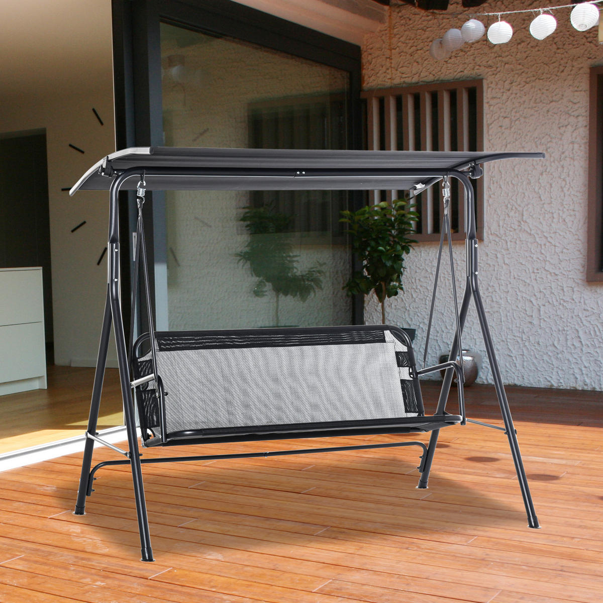 HOLLYWOODSCHAUKEL, UV-beständig, Metallrohr, winkeleinstellbar, Schwarz - Schwarz, Metall (110/155/172cm) - Outsunny