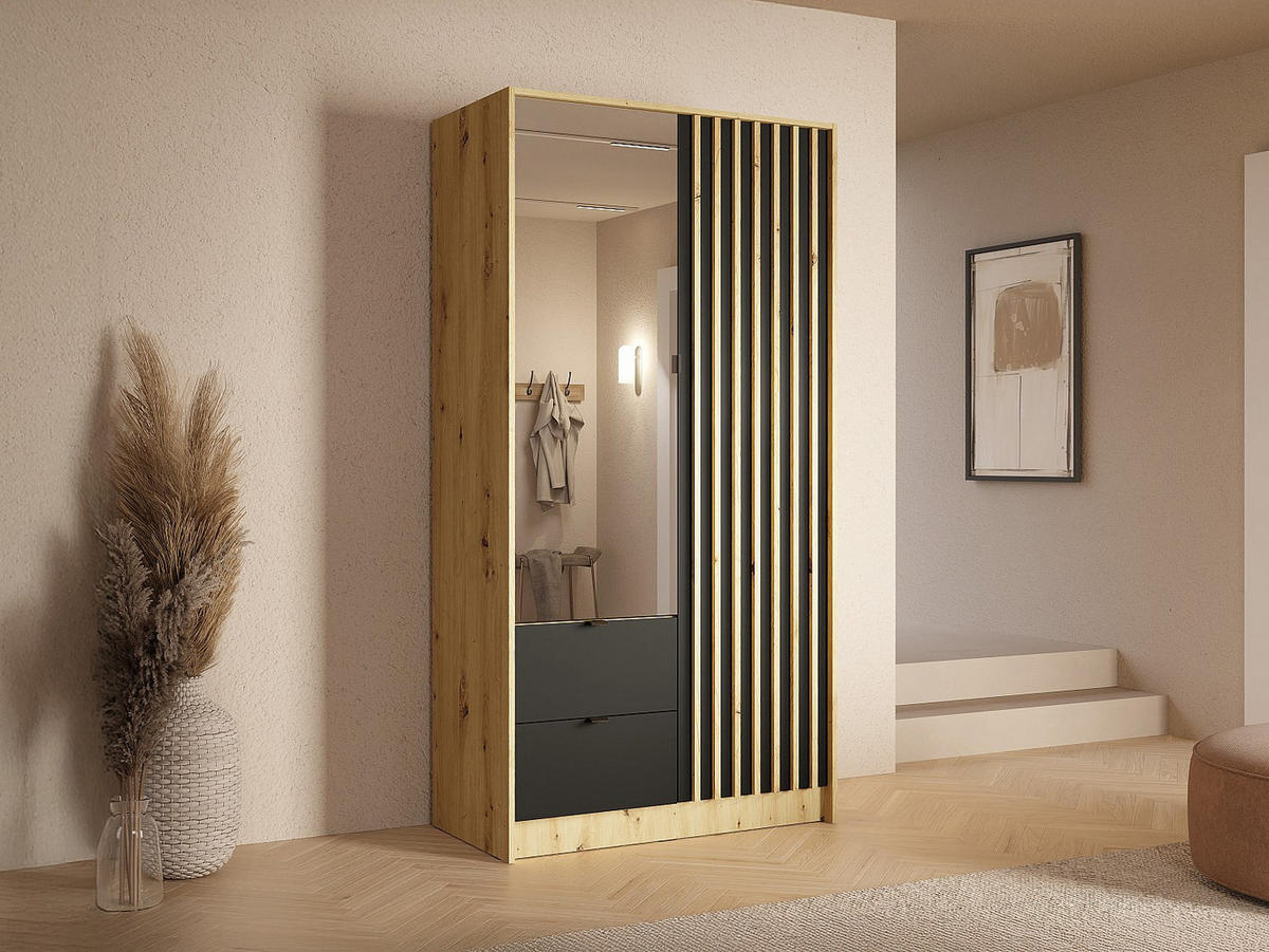 KLEIDERSCHRANK - 101.7 cm x 54.5 cm - Holz, Platte - Anthrazitgrau, Naturfarben Hell - NEROVAL - Anthrazit/Naturfarben, Holz (101.7/200.5/54.5cm) - Vente-Unique