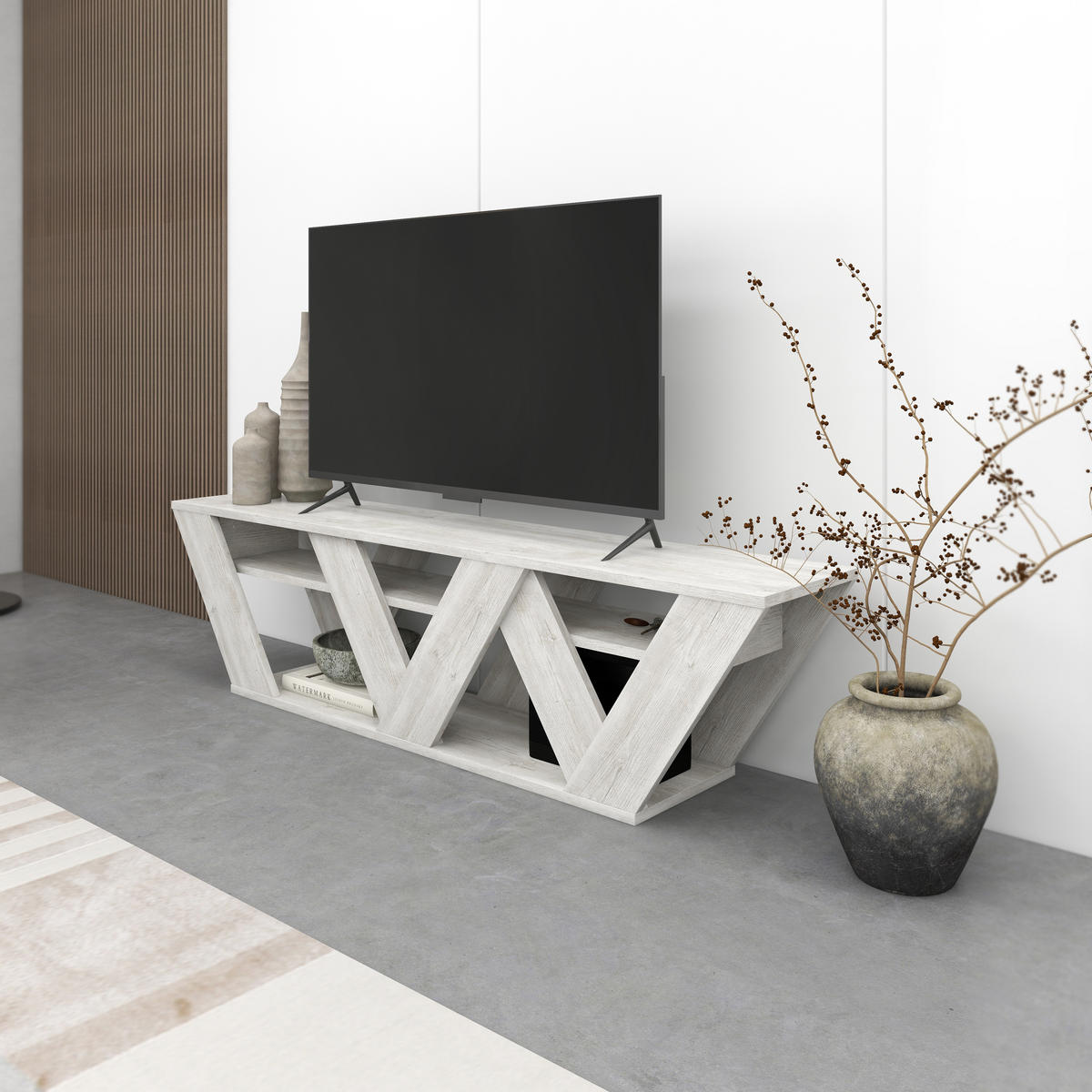 LOWBOARD Ralla Antik Weiß 158/40/30 cm - Creme, Holzwerkstoff (158/40/30cm) - Decortie