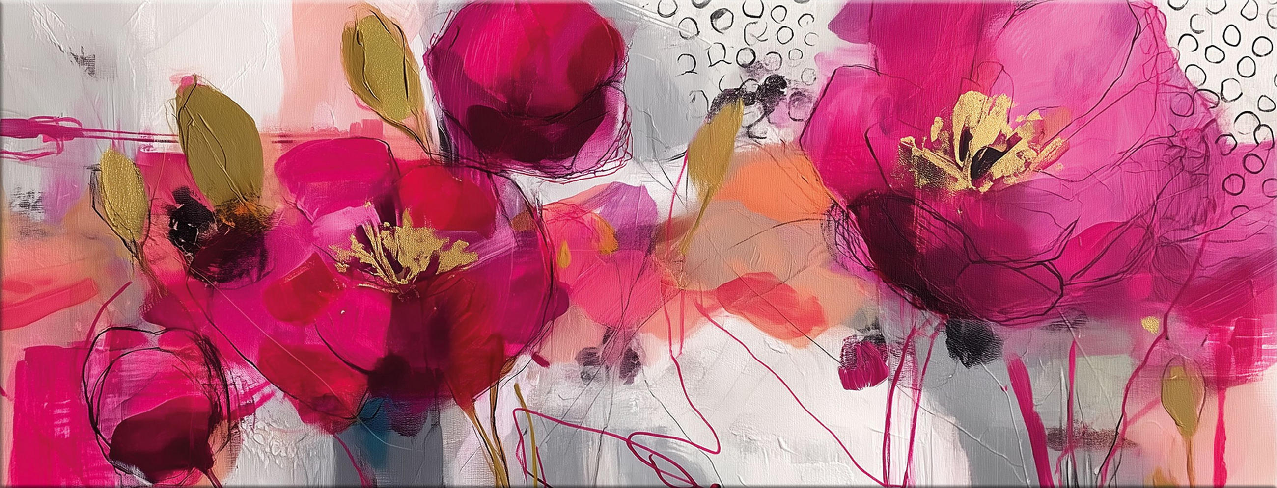 GLASBILD 80x30 cm florale Kunst pink gold - Weiß, Glas (80/30cm) - artissimo