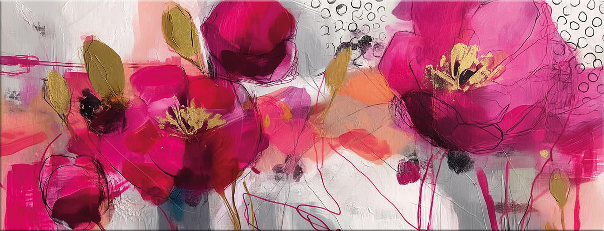 GLASBILD 80x30 cm florale Kunst pink gold - Weiß, Glas (80/30cm) - artissimo