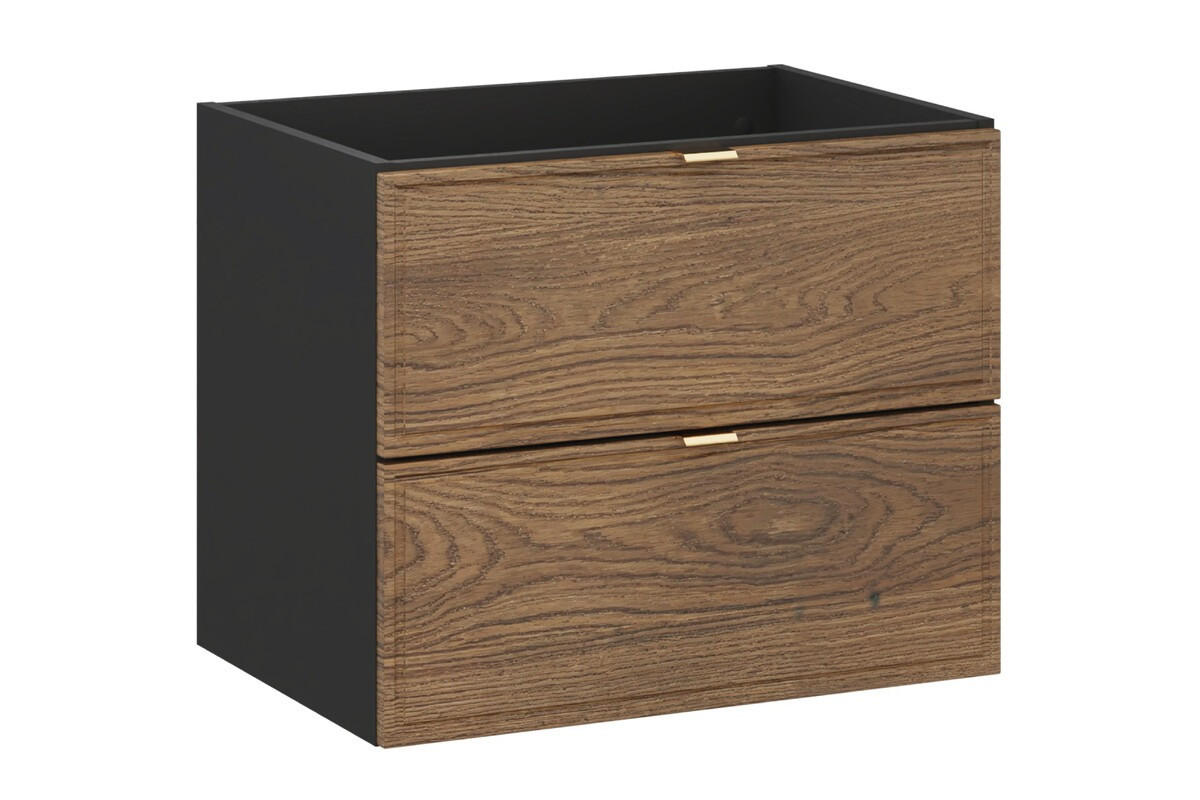 BADMÖBEL-SET 8 Teile - Talia Casella T BM91 in Schwarz Matt/Casella Oak - Hellbraun/Goldfarben, Holz/Metall (60/140/46cm)