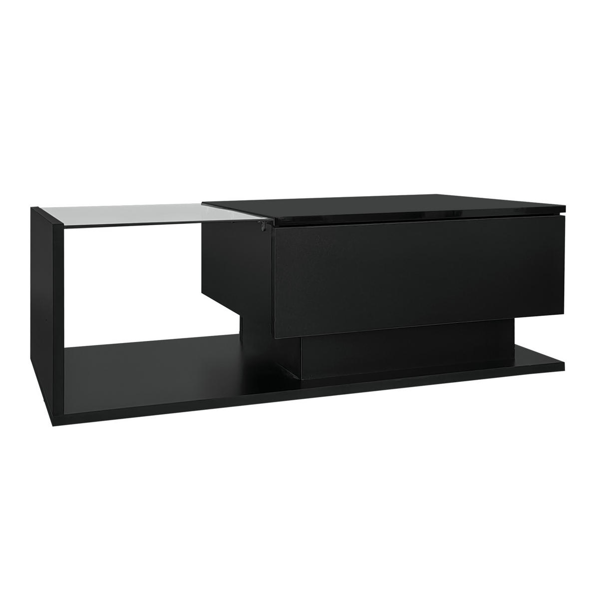 COUCHTISCH 100/50/32 cm in Schwarz mit Glas, Schublade und LED-Beleuchtung - Schwarz, Holzwerkstoff (100/50/32cm) - Flora Grace