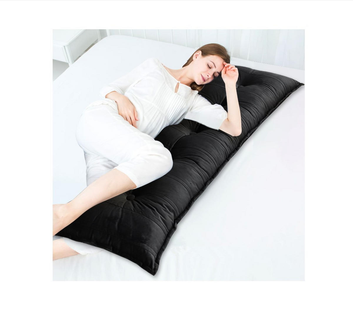 RÜCKENKISSEN Samtlook Schwarz 120 cm - Schwarz, Textil (45/120cm) - Vercart