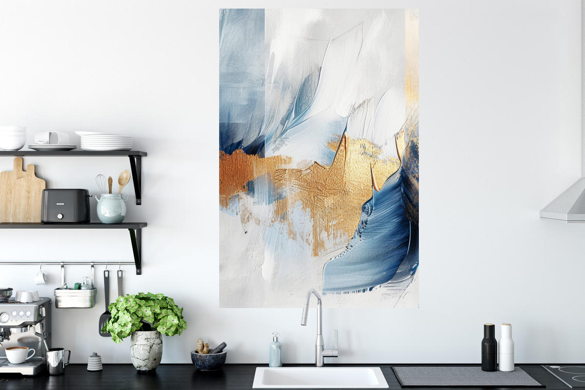 WANDTATTOO Gold - Blau - Aquarell - Kunst - Modern 80x120 cm - Hellblau, Kunststoff (80/120/0.1cm) - MuchoWow