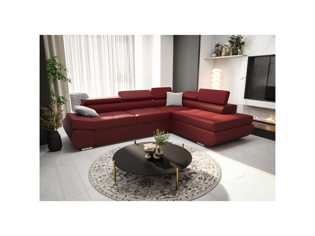 ECKSOFA KONGO RBN03, Eckcouch in L-Form mit Schlaffunktion, Farbe: Rot, Kunstleder, Ottomane Rechts - Rot, Textil (280/200cm) - O-Sofa